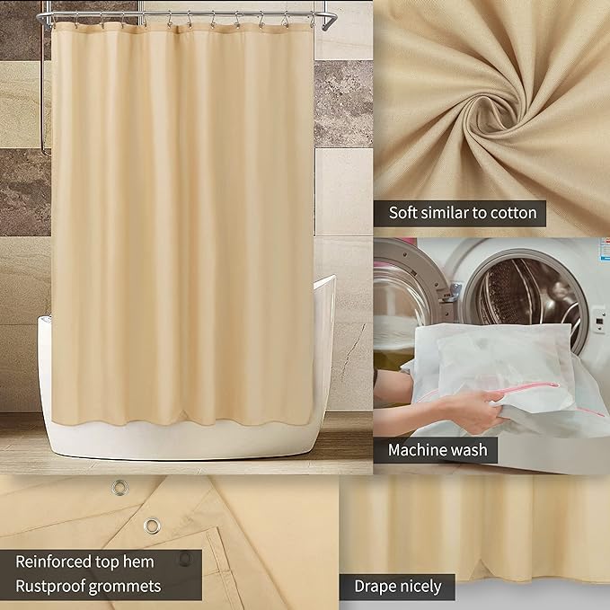ALYVIA SPRING 72x78 Long Waterproof Fabric Shower Curtain or Liner Khaki | 3 Magnets, Soft Cloth & Hotel Quality, Machine Washable, Light-Weight, Long Size