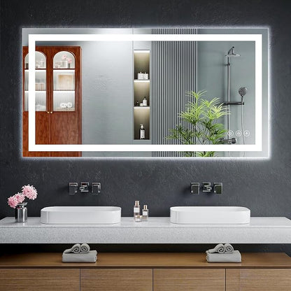 24"x50" LED Bathroom Mirror with Lights, Anti-Fog, Backlit+Frontlit | CRI 95, Stepless Dimmable, 3 Colors Lighting, Shatterproof Tempered Glass, HD Reflection, Memory, (Horizontal/Vertical)
