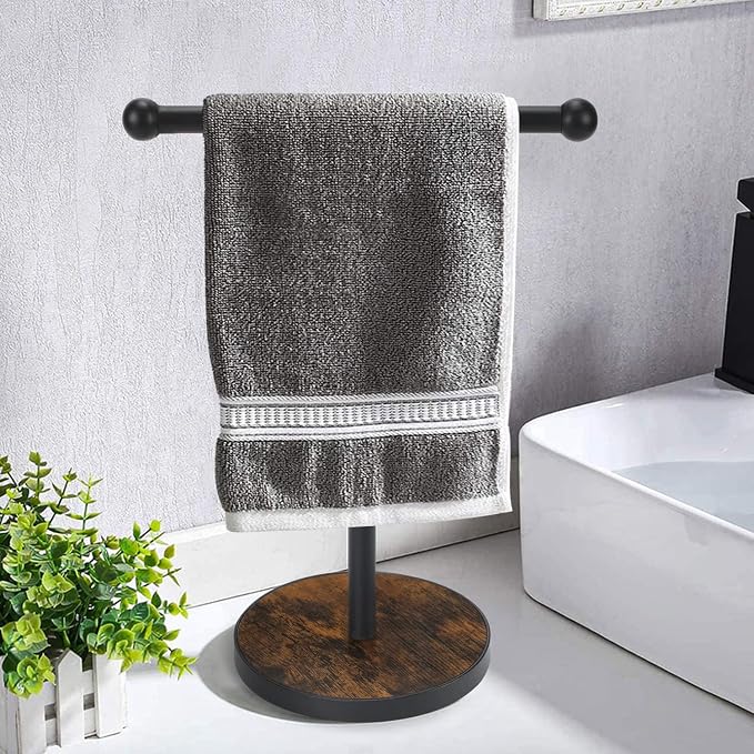 YINMIT Towel Holder Stand, T-Shape Height 15” Wood Countertop Hand Towel Stand, Hand Towel Racks with Heavy Base for Bathroom Kitchen Countertop Vanity