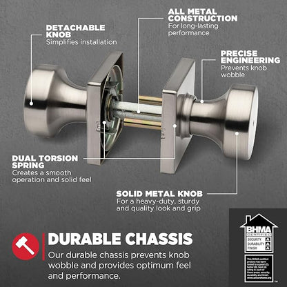 Kwikset Pismo Interior Privacy Door Knob with Lock,Door Handle for Bathroom and Bedroom,Satin Nickel Keyless Turn Lock Doorknob,with Microban Protection,(Pack of 4)