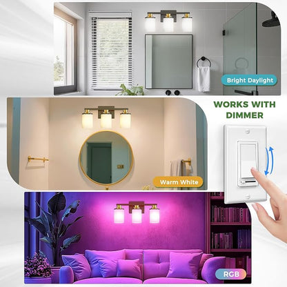 17 Inch Bathroom Light Fixtures, 3-Light Black and Gold Bathroom Lighting Fixtures Over Mirror with Milk Glass Shade, Vanity Lights for Living Room Bedroom