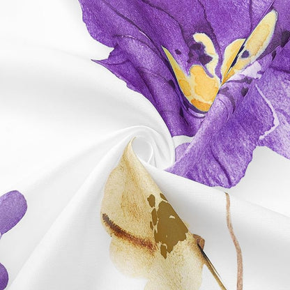 Purple Yellow Watercolor Floral Fabric Shower Curtain, 36x72 | Waterproof Fabric, Modern Minimalist Floral Print, Machine Washable, Rustproof Grommets, for Bath Home, Small Stall