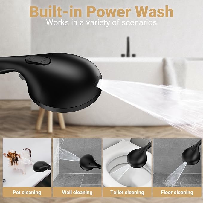 Filtered Shower Head with Handheld, 11.8" Rain Shower Head, High Pressure | 10-Function Spray Options, Adjustable Extension Arm, Secure Adhesive Holder, Easy Installation, Stainless Steel-Black Finish