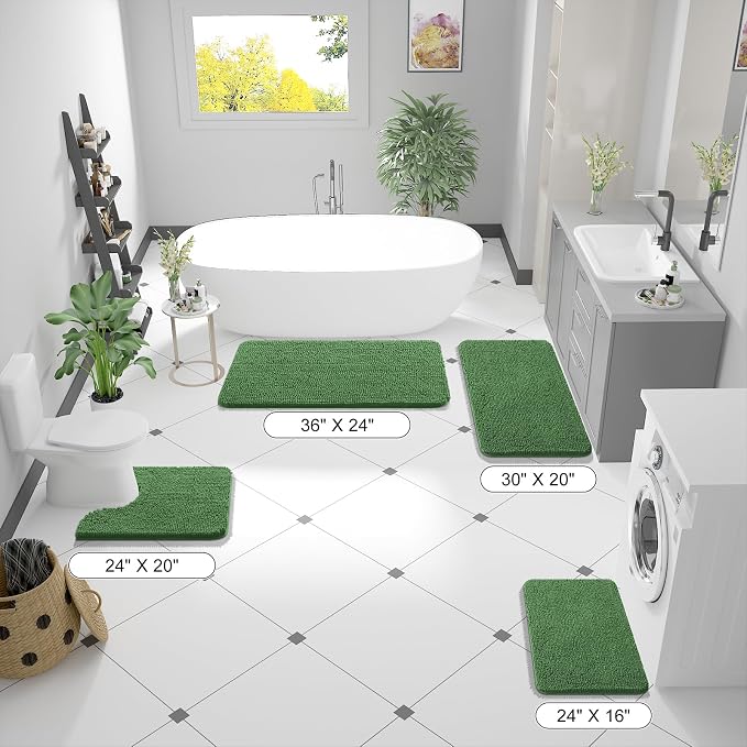 OLANLY Toilet Rugs U-Shaped 24x20, Soft Absorbent Chenille Contour Rugs | Olive Green, Quick-Drying Rubber Backing, Machine Washable Non-Slip Shaggy Bathroom Mat for Toilet, Home Decor Accessories