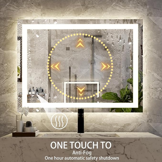 XRAMFY 32''X24'' LED Bathroom Mirror, Wall Mirror with Lights | Wall Mirror with Front and Backlight, 3 Colors Vanity Mirror with Lights, Anti-Fog Wall Mirror for Bathroom