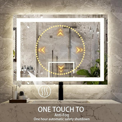 XRAMFY 32''X24'' LED Bathroom Mirror, Wall Mirror with Lights | Wall Mirror with Front and Backlight, 3 Colors Vanity Mirror with Lights, Anti-Fog Wall Mirror for Bathroom