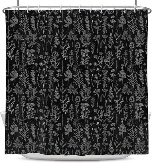 Coxila Vintage Floral Shower Curtain Long Wide Black Flower Retro Farmhouse Rustic Dark Spring Botanical Plant Country Boho Cute Wildflower Nature Bathroom 72 x 72 Inch Polyester Fabric 12 Pack Hooks
