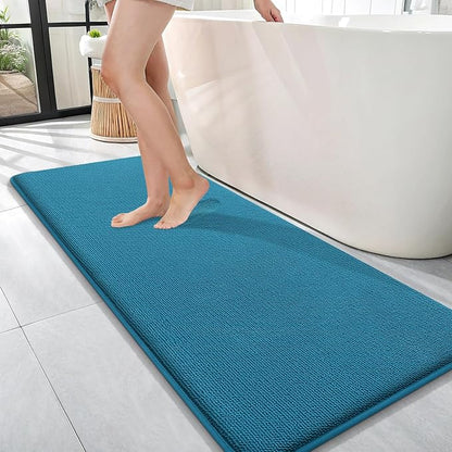 OLANLY Memory Foam Bathroom Runner Rugs 47x17, Long Bath Mats, Peacock Blue | Soft Quick Dry Bath Rugs, Non-Slip, Absorbent Machine Washable Mat for Bathroom Floor, Tub and Shower, Home Decor Accessories