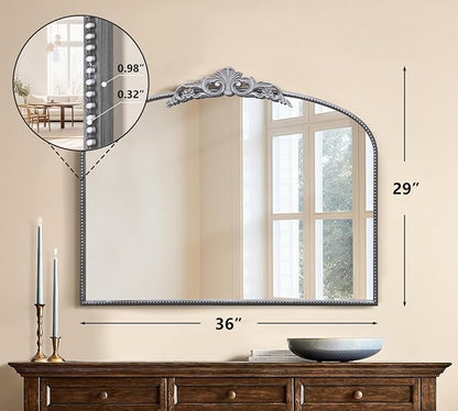 Micasso Vintage Silver Arched Mirror: 36"x29" Baroque Antique Wall Mirror | Traditional Ornate French Decorative Wall Mirror for Bedroom/Bathroom/Entryway/Hallway/Dresser/Vanity/Mantel/Nightstand