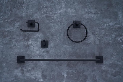 SENTO VINTO Bathroom Accessories Set, Heavy Duty Metal Bath Hardware Set Wall Mounted, Includes Robe Hook, Standard Toilet Paper Holder, Towel Ring, 24” Towel Bar (4-Piece, Matte Black)