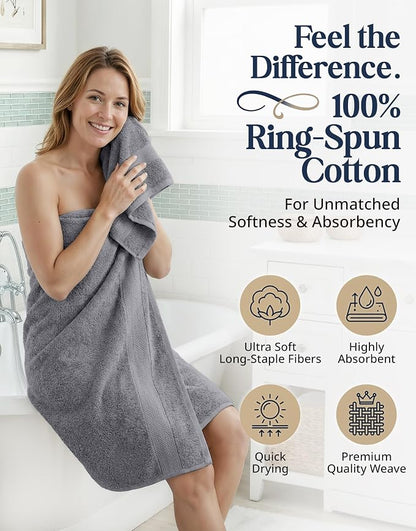 LANE LINEN Towel Set for Bathroom 16 Piece Soft Absorbent - Cool Grey | Towels And Washcloths Sets - Oversized & Roomy, Lightweight & Breathable, Fade-Resistant Color, Classic Terry Weave