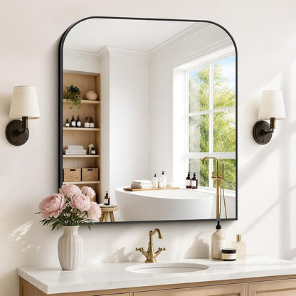 YIROMAN Bathroom Mirrors for Over Sink,36"x42" Black Bathroom Vanity Mirror | Thin Brushed Aluminum Frame,HD tempered glass, Rectangular,Rounded & Right-angle Corners,Sink,Entryway,Bedroom