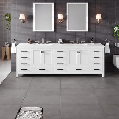 Eviva Aberdeen 96 in. White Double Sink Bath Vanity with Carrara Quartz Top and Undermount Porcelain Sinks