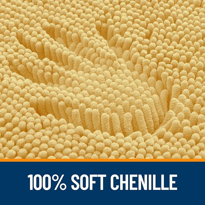 OLANLY Toilet Rugs U-Shaped 24x20, Soft Absorbent Chenille Contour Rugs | Yellow, Quick-Drying Rubber Backing, Machine Washable Non-Slip Shaggy Bathroom Mat for Toilet, Home Decor Accessories