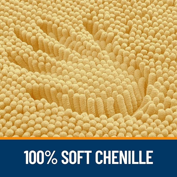 OLANLY Bathroom Rugs 34x21, Extra Soft Absorbent Chenille Bath Rugs | Yellow, Quick-Drying Rubber Backing, Machine Washable Bath Mat for Bathroom Floor, Tub and Shower, Home Decor Accessories