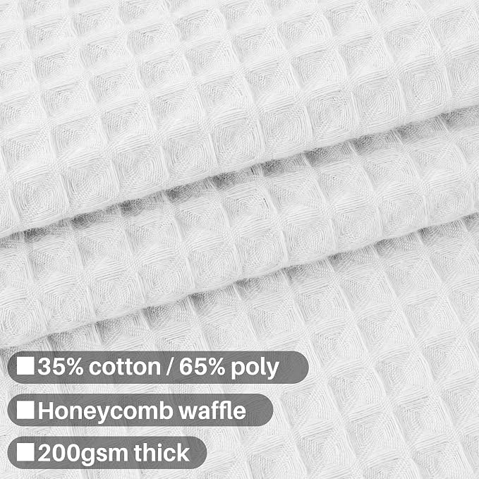 Barossa Design Fabric Shower Curtain Cotton Blend 75 inch Long, Honeycomb Waffle Weave, Hotel Luxury, Heavy Weight, Spa, Washable, White, 72x75