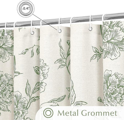 MitoVilla Long Sage Green Cotton Shower Curtain for Bathroom,72 x 78 | Long BoHo Cottagecore Hummingbird Spring Shower Curtains, Modern Farmhouse Country Floral Bathroom Décor, 72 x 78