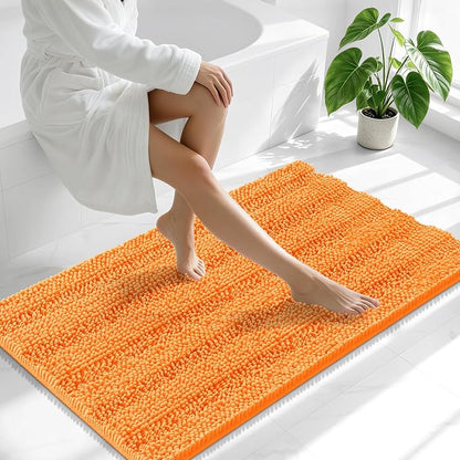 Smiry Thick Chenille Bathroom Runner Rugs 44x24, Absorbent Bath Mat, Orange | Quick‑Dry & Machine Washable, Non‑Slip Bath Carpet, Soft Striped Bath Rugs for Tub & Shower, Modern Home Decor Accessories