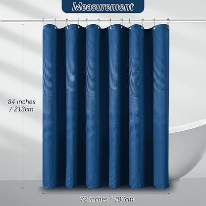 84 inch Long Shower Curtain Waffle Textured Fabric Shower Curtains, 256GSM Heavy Duty Weighted Shower Curtains, Hotel Quality Luxury Polyester Bathroom Curtain with 12 Hooks, 72Wx84H