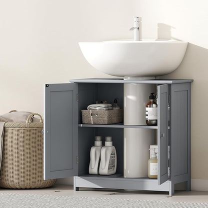HOMCOM Under Sink Bathroom Cabinet with 2 Doors and Shelf, Pedestal Sink Bathroom Vanity Cabinet, Gray