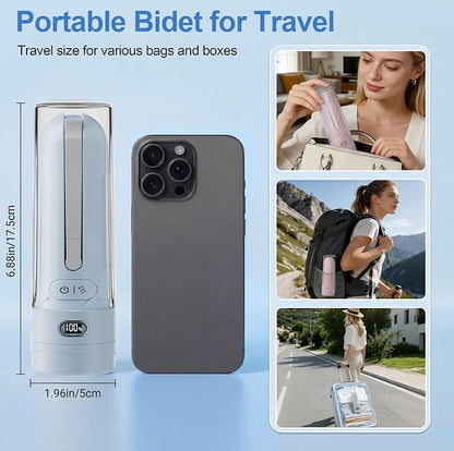 Electric Portable Bidet Toilet Aids Wiper Tool Set, Blue | 2-in-1 travel hygiene kit 15.7" extended length wiping tools 1600mAh Long-lasting Battery USB-C Rechargable IPX7 Waterproof