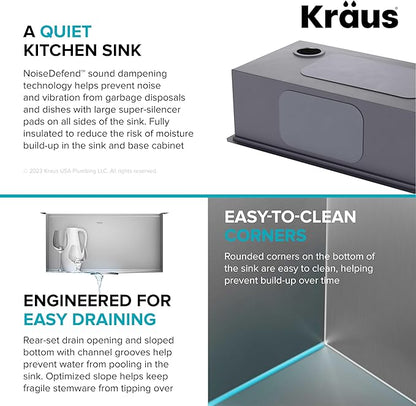 KRAUS Kore 21-Inch Undermount Workstation 16 Gauge Single Bowl Stainless Steel Kitchen Sink with Accessories, KWU111-21