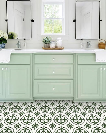 MORCART 20PCS 7.87" x 7.87" Peel and Stick Floor Tile, Green Retro Design | Self-Adhesive DIY Vinyl Flooring, Removable and Waterproof Tile Sticker for Bathroom, Kitchen, Wall, Bedroom, Stairs