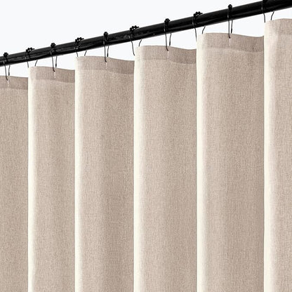 ANRODUO Beige Linen Textured Fabric Shower Curtain Set - W72xL84 | Farmhouse Shower Curtain with 12 Metal Hooks, Waterproof Heavy Duty, Button Hole Design, Machine Washable for Bathroom