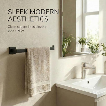 5-Piece Bathroom Hardware Set, 23.6 in Towel Bar, Matte Black | 304 stainless steel, towel ring, toilet paper holder, 2 robe hooks, wall-mounted, installation hardware included