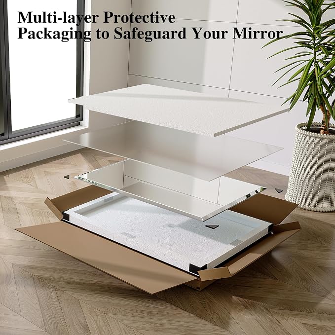 Frameless Bathroom Mirror, 22" x 30" Beveled Wall Mirror | 5mm HD glass, 20mm beveled edge, frameless, anti-rust, shatterproof, french cleat, horizontally or vertically