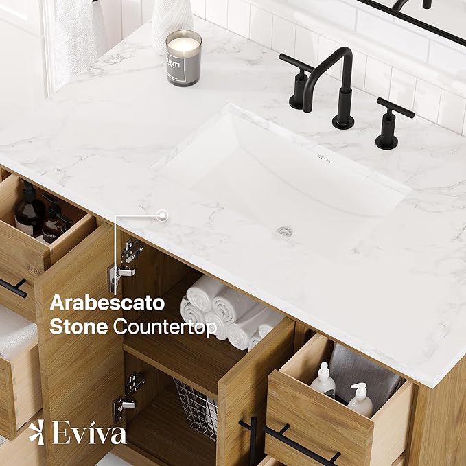 Graham 42 in. Oak Single Sink Bath Vanity with Arabescato Engineered Stone Top and Undermount Porcelain Sink