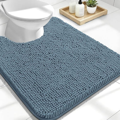 OLANLY Toilet Rugs U-Shaped 24x20, Soft Absorbent Chenille Contour Rugs | Airy Blue, Quick-Drying Rubber Backing, Machine Washable Non-Slip Shaggy Bathroom Mat for Toilet, Home Decor Accessories