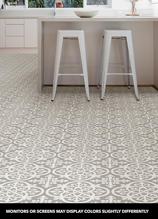 FloorPops FP2942 Medina Peel & Stick Floor Tiles, Grey