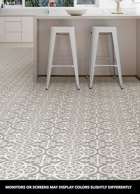 FloorPops FP2942 Medina Peel & Stick Floor Tiles, Grey