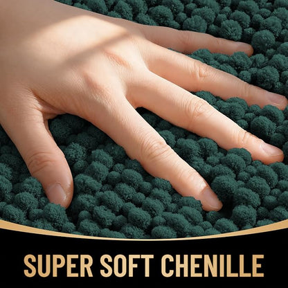 OLANLY Thick Chenille Toilet Rugs U-Shaped 24x20, Blackish Green | Soft Absorbent Shaggy Contour Bathroom Rugs for Toilet, Dry Quickly, Machine Washable, Non-Slip Bath Mat