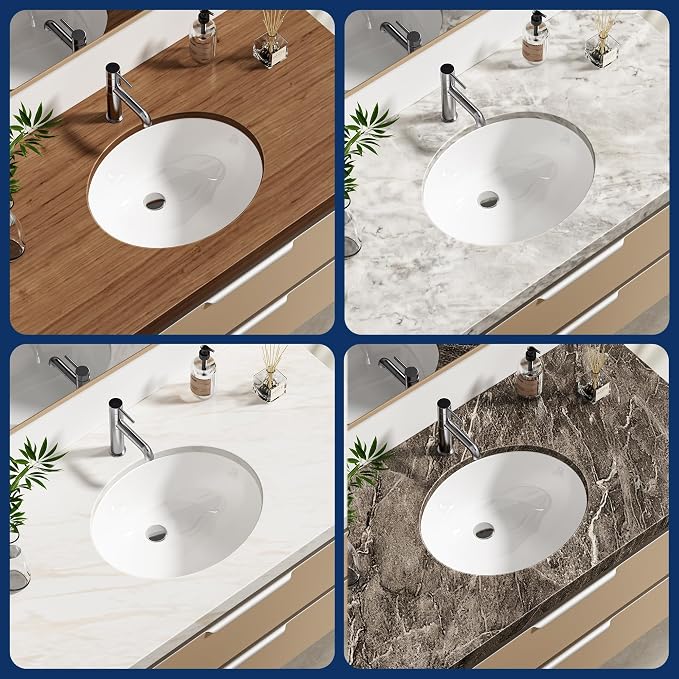 Enbol 17x14 inch Oval Undermount Ceramic Bathroom Sink - White Porcelain Vessel Lavatory Basin with Overflow, Countertop Vanity Sink ECU1714-1