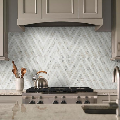 MSI Angora Sazi 11 in. x 14 in. Polished Marble Hexagon Tile for Kitchen Backsplash, Floor Tile, Wall Tile for Bathroom, Shower Wall Tile, Mesh Mounted Mosaic Tile