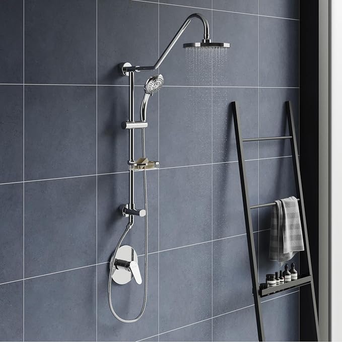 PULSE ShowerSpas 1011-CH-1.8GPM Kauai III Shower System, with 8" Rain Showerhead, 5-Function Hand Shower, Adjustable Slide Bar and Soap Dish, Polished Chrome, 1.8 GPM
