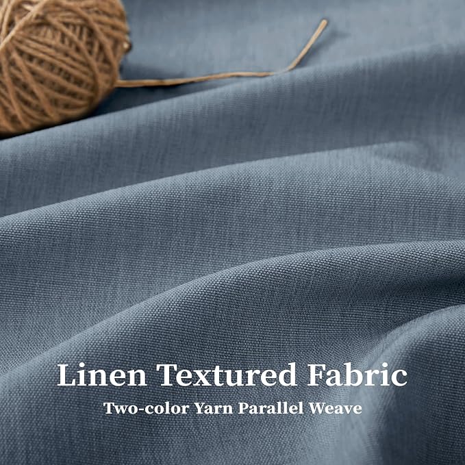 BTTN 54 Inch Stall Shower Curtain, Boho Scalloped Linen Textured Heavy Duty Fabric Shower Curtain Set with 10 Hooks, Narrow Farmhouse Rustic Waterproof Shower Curtains for Bathroom, 54x78, Blue Grey