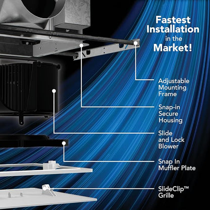 EVOLVE Premium Bathroom Exhaust Fan with Light and Continuous Run, 110-130-150 Selectable CFM