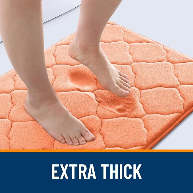 OLANLY Memory Foam Bath Mat Rug 24x16, Ultra Soft and Absorbent Bathroom Rugs, Non-Slip, Comfortable, Machine Washable Bath Carpet for Bathroom Floor, Tub, Shower and Home Decor Accessories, Peach