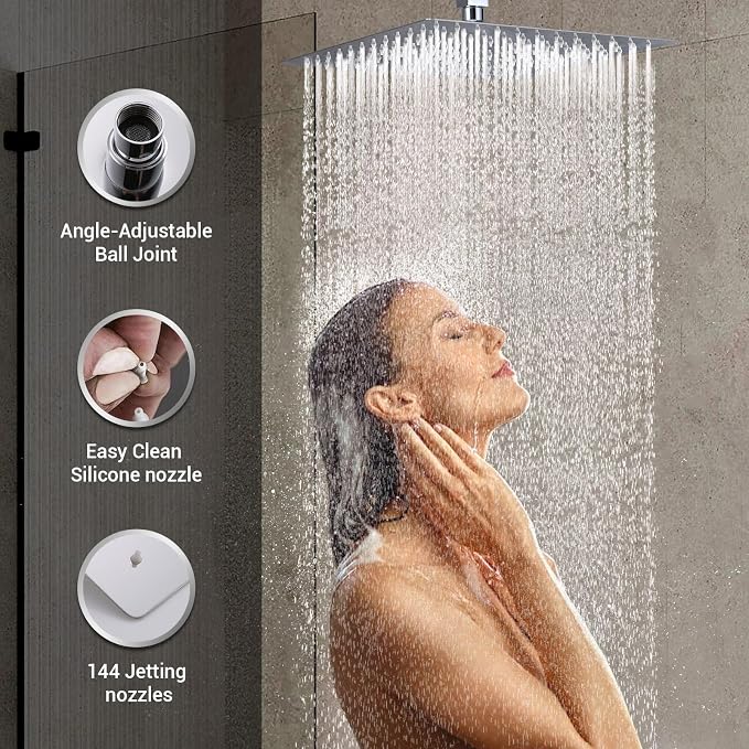 DASAN Full Body Shower System with 6 PCS Body Spray Jets & 12'' Rain Overhead Shower & Handheld, In Wall Rain Shower System Polished Chrome Shower Faucets Sets Complete with Valve, SA-SS03ACH-S12W