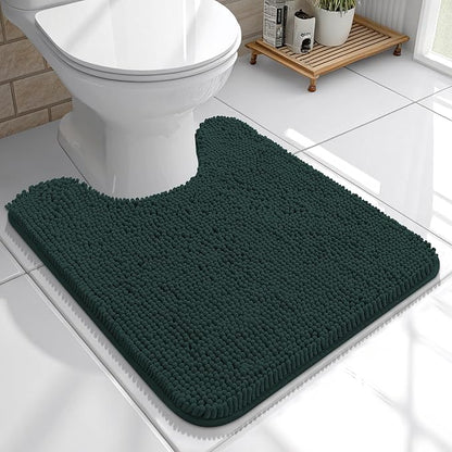 OLANLY Toilet Rugs U-Shaped 20x20, Soft Absorbent Chenille Contour Rugs | Blackish Green, Quick-Drying Rubber Backing, Machine Washable Non-Slip Shaggy Bathroom Mat for Toilet, Home Decor Accessories