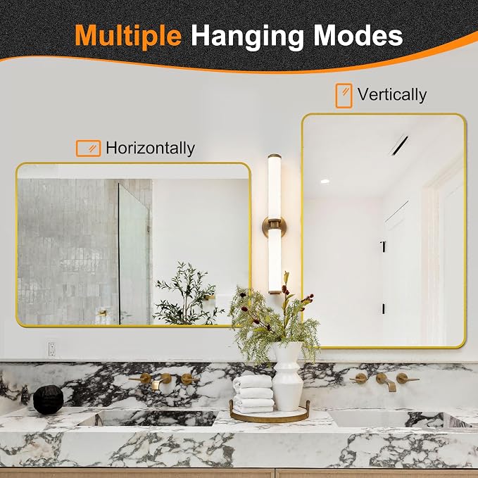 Bathroom Vanity Mirror, Gold Framed Mirror for Over Sink, 40x28 | HD glass, distortion-free for makeup and grooming, Sturdy frame, all mounting hardware, hangs horizontal or vertical