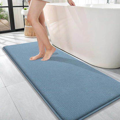 OLANLY Memory Foam Bathroom Runner Rug 47x17, Absorbent Long Mat, Airy Blue | Soft Quick Dry Bath Rugs, Non-Slip Carpet, Machine Washable Mat for Bathroom Floor, Tub and Shower, Home Decor Accessories
