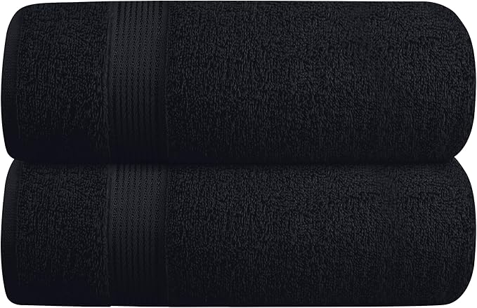 Cotton 2 Pack Oversized Bath Towel Set 28x55 inches, Large Bath Towels, Ultra Absorbant Compact Quickdry & Lightweight Towel, Ideal for Gym Travel Camp Pool - Black