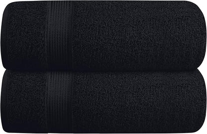 Cotton 2 Pack Oversized Bath Towel Set 28x55 inches, Large Bath Towels, Ultra Absorbant Compact Quickdry & Lightweight Towel, Ideal for Gym Travel Camp Pool - Black