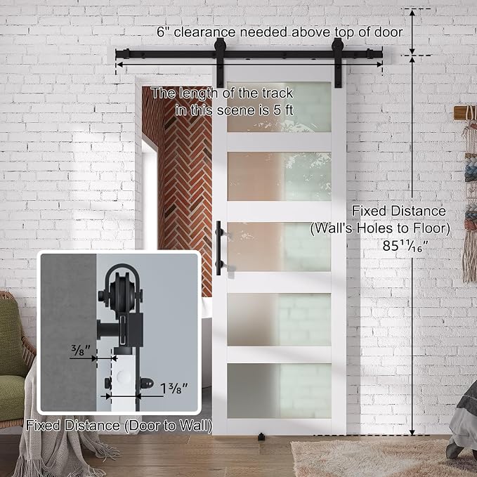 SMARTSTANDARD 36" x 84" Glass Barn Door with 6.6FT Hardware Kit Included | 5-Panel Glass, DIY Assembly Required, Waterproof PVC Coating, Pure White