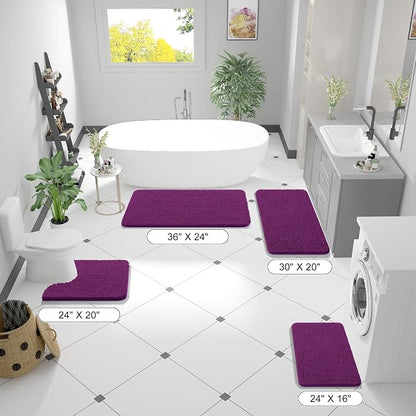 OLANLY Bathroom Runner Rugs 44x24, Extra Soft Absorbent Chenille Bath Rugs | Purple, Quick-Drying Rubber Backing, Washable Long Bath Mat for Bathroom Floor, Tub and Shower, Home Decor Accessories