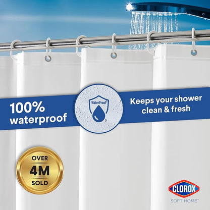 Clorox Shower Curtain Liner & Hooks, Premium Lightweight Flexible Waterproof 4g PEVA for Bathroom with Weighted Magnets, Standard Size 70" x 72", White 1 Pack